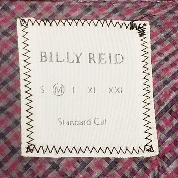 Billy Reid Shirt Men's Size Medium Red Gray Tattersal Check Plaid Standard Cut - Picture 4 of 5
